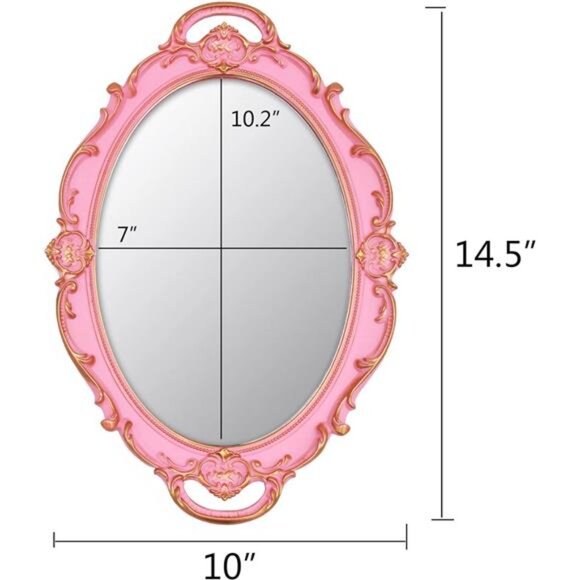 Vintage Small Mirror 14.5 x 10 inch Oval Pink Wall Mirror - Picture 4 of 6